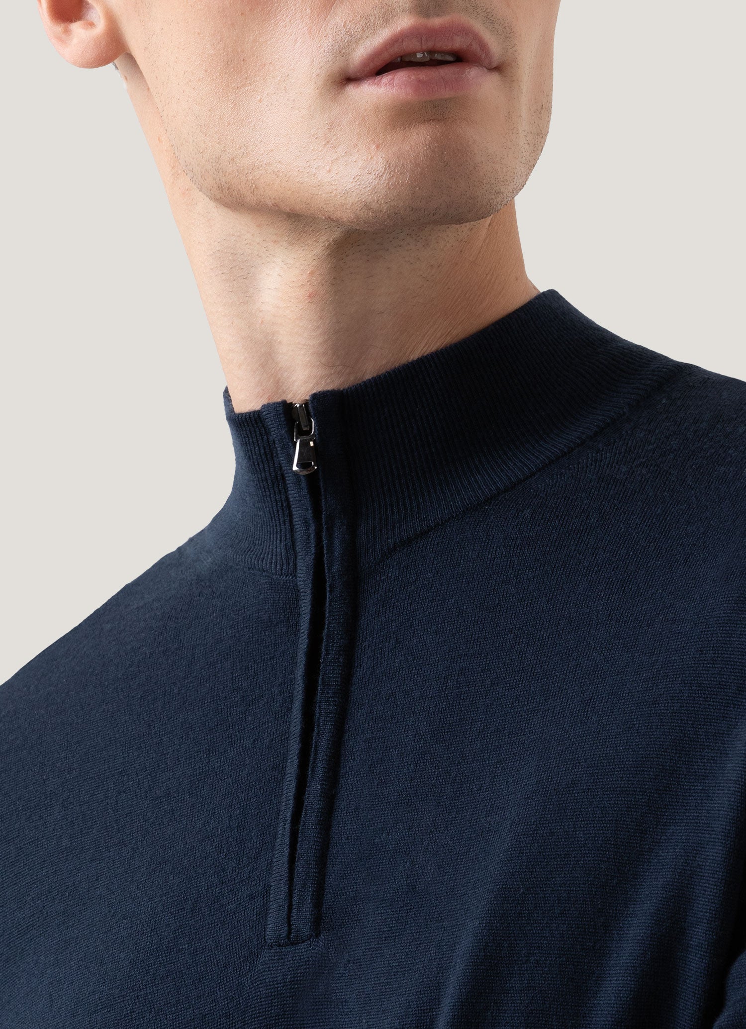 Men's Extra-Fine Merino Zip Neck in Light Navy - Image 6