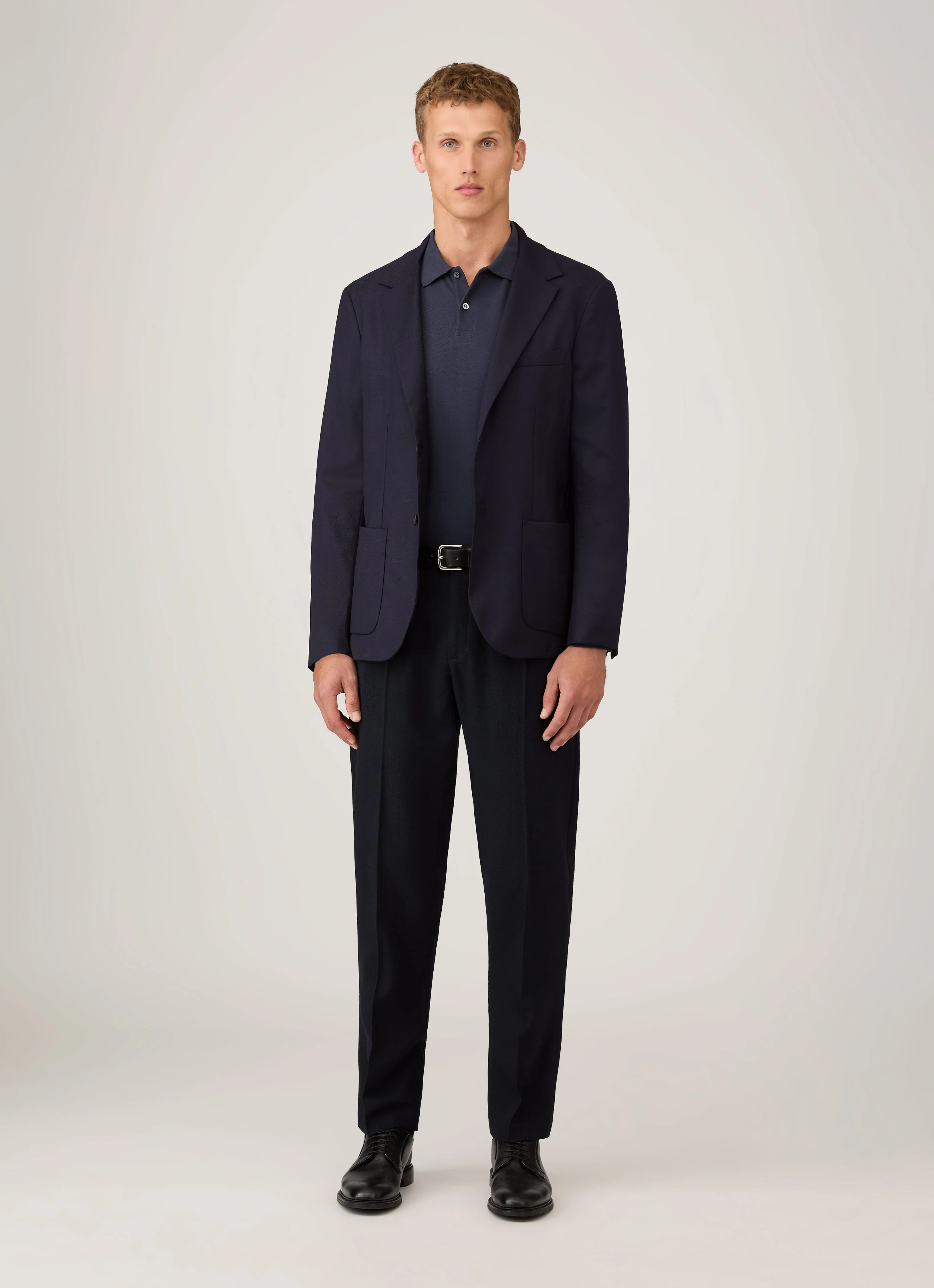 Men's Long Sleeve Piqué Polo Shirt in Navy - Image 3