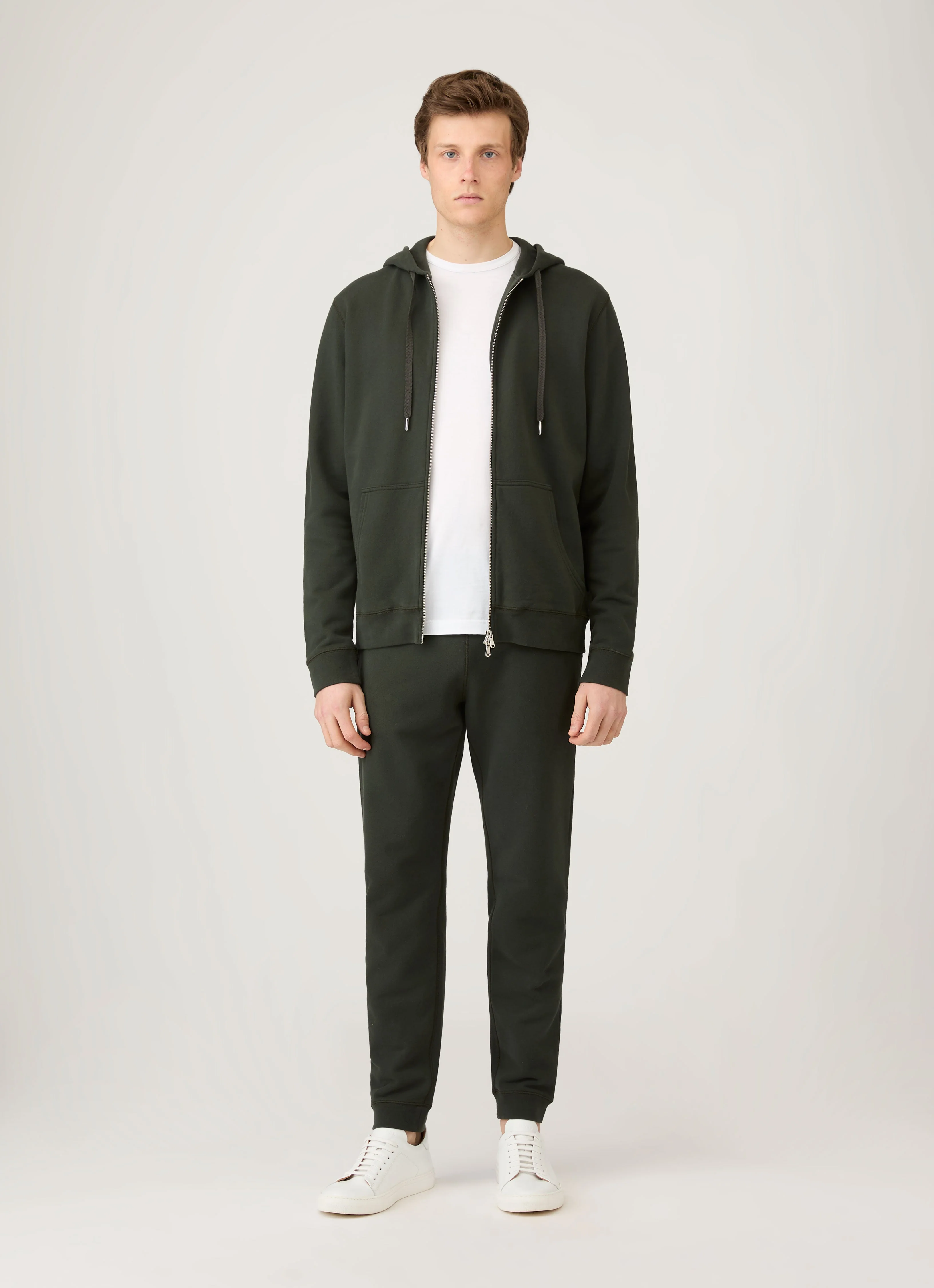 Men's Loopback Zip Hoodie in Dark Green - Image 3