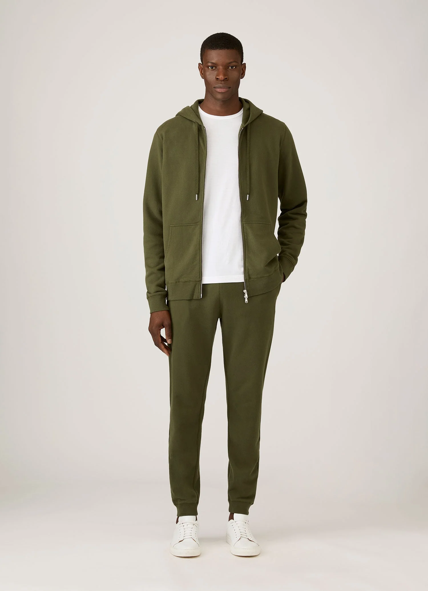 Men's Loopback Zip Hoodie in Deep Olive - Image 3