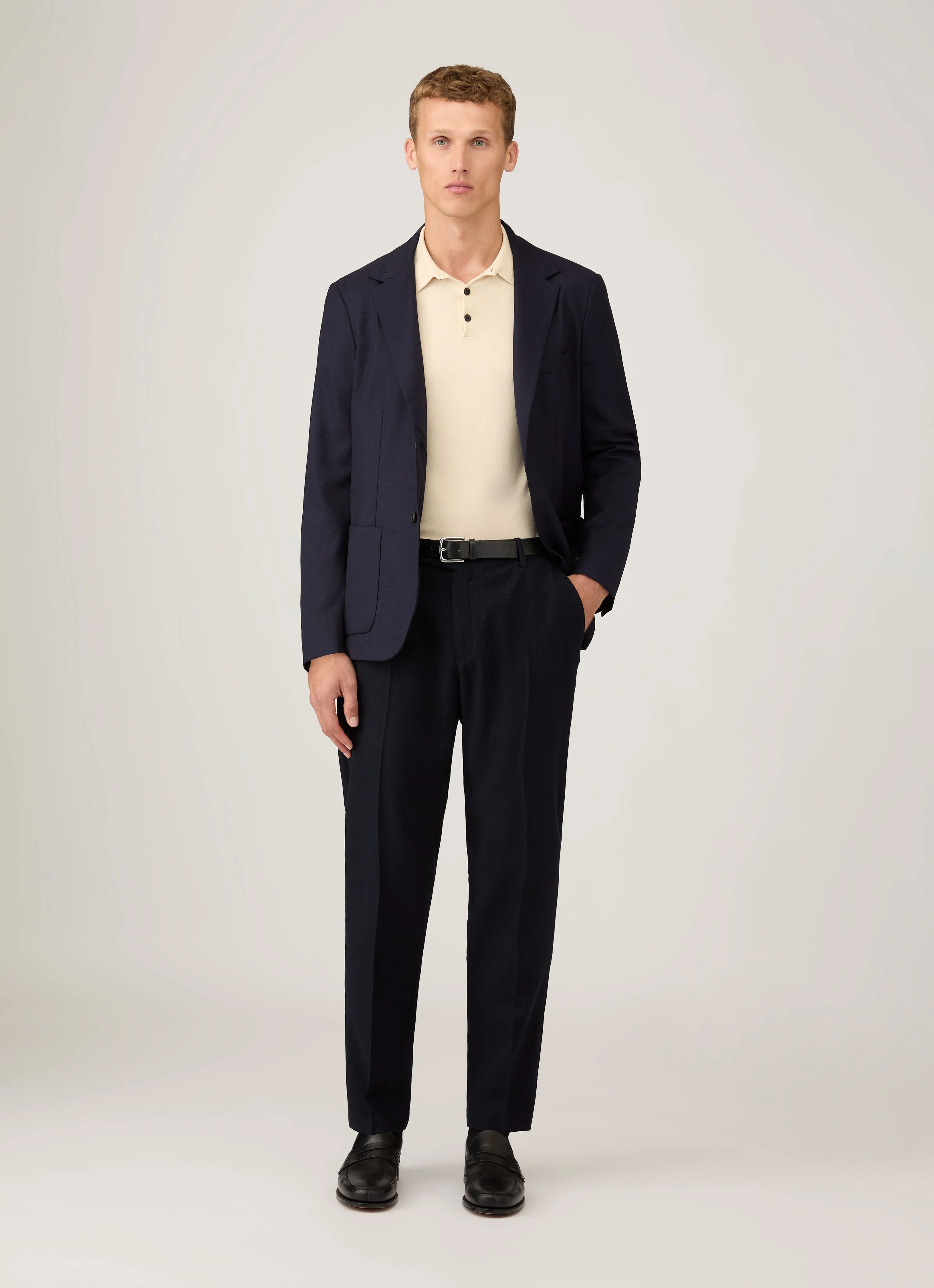 Men's Long Sleeve Sea Island Cotton Knit Polo Shirt in Undyed - Image 3