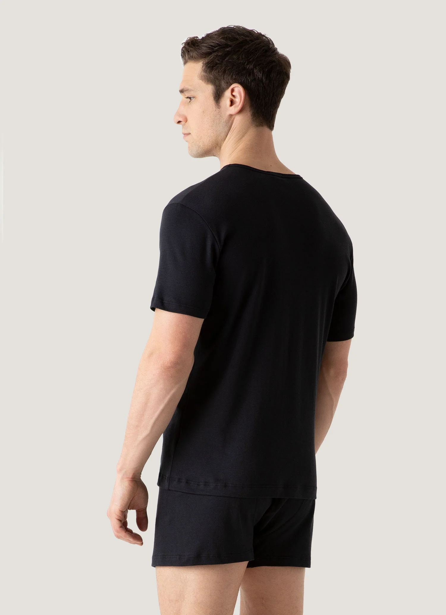 Men's Sea Island Cotton Underwear T-shirt in Black - Image 3