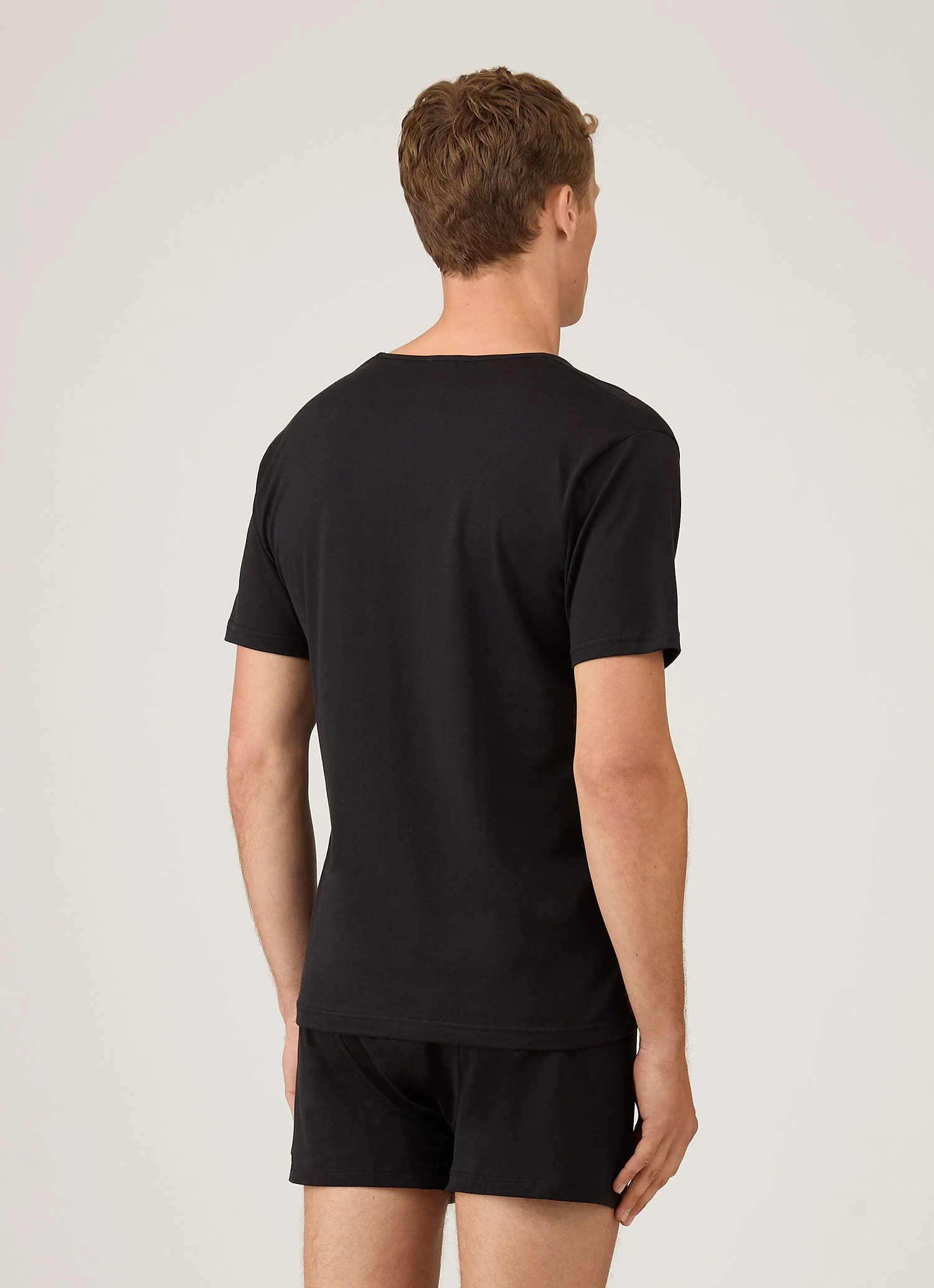 Men's Superfine Cotton V-neck Underwear T-shirt in Black - Image 3